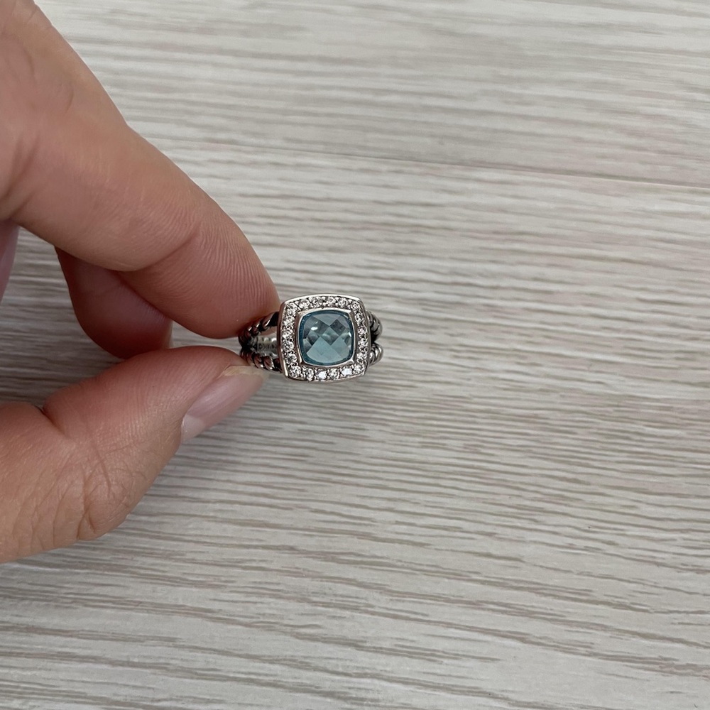 Cushion-Cut Blue Gemstone Halo Ring in Sterling-Tone
